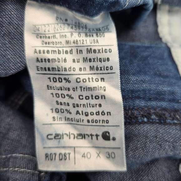 Vintage Carhartt Overalls Mens  R07 DST Denim Bib Jean Workwear Farm 40 X30 - Picture 10 of 16